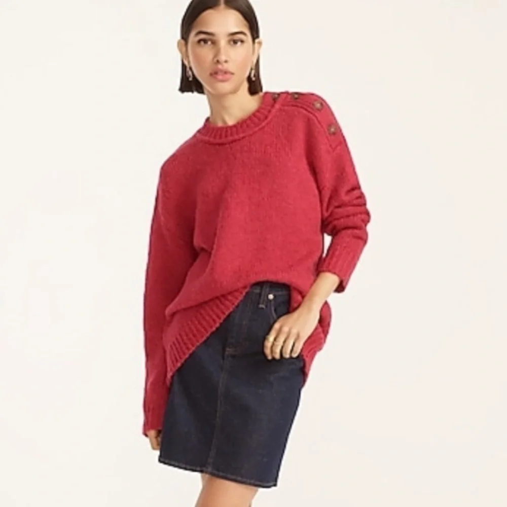 J crew button shoulder crewneck sweater brilliant raspberry Barbie